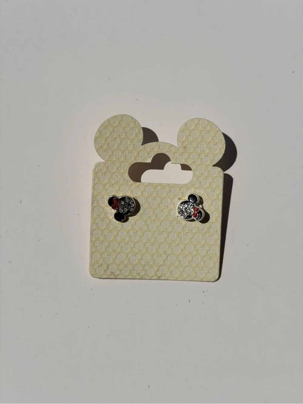 Kids Cute Mouse Face Stud Earrings in Silver with Red Bows